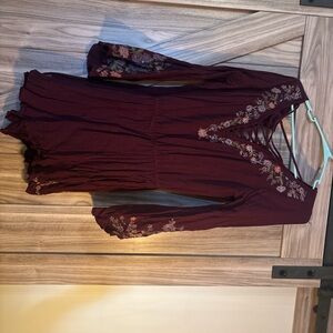 Floral Embroidered Burgundy Dress